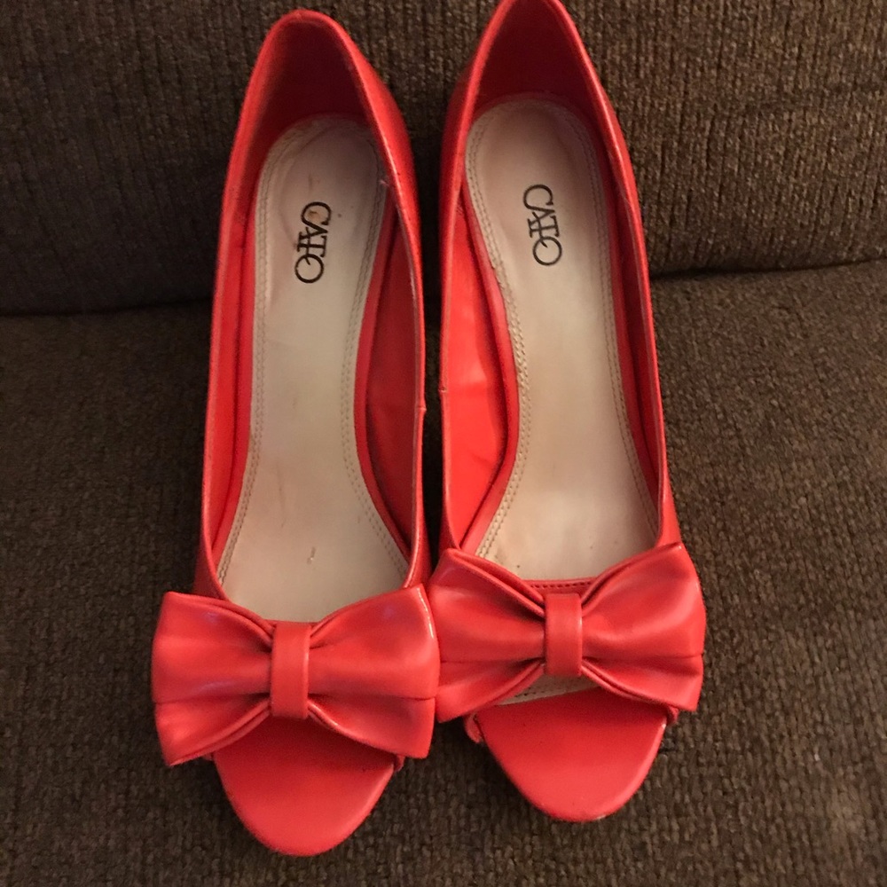 Red Bow Peep-Toe Heels